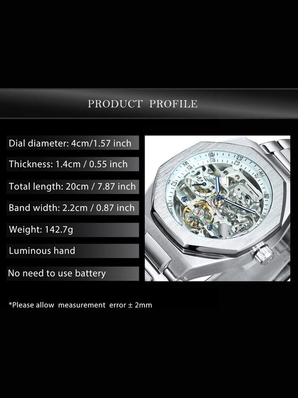 Men's Classic Business Rhinestone Decorated Analog Mechanical Watch, Fashion Watches for Men, Luminous Hands Watch for Party, Daily Clothing Decor, Trendy All-match & Exquisite Watch for Birthday Gift with Box 6