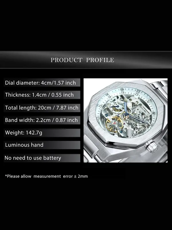 Men's Classic Business Rhinestone Decorated Analog Mechanical Watch, Fashion Watches for Men, Luminous Hands Watch for Party, Daily Clothing Decor, Trendy All-match & Exquisite Watch for Birthday Gift with Box 6