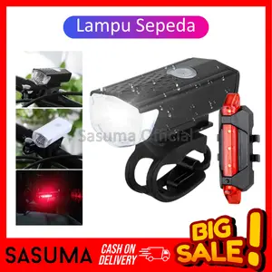 SASUMA lampu depan dan belakang sepeda Headlamp Front Rear Bike Bicycle USB rechargeable cas ulang Olahraga Outdoor