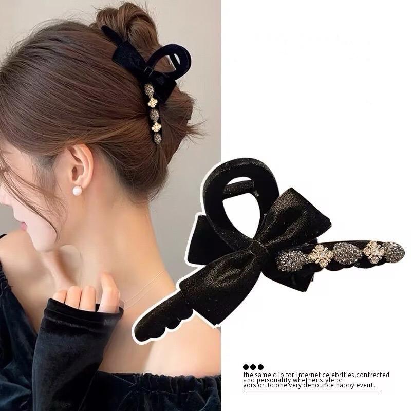 (Kẹp dọc 8-13cm) Kẹp tóc nơ nhung đính đá sang trọng