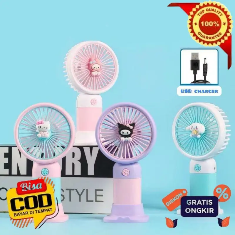 [TR] Kipas Mini Portable Bisa Di Cas Fan Sanrio Hello Kitty Cinnamoroll Kuromi Melody Ada Tatakan HP Warna Lucu Battery Tahan Lama Kipas Angin Genggam Sanrio Plastik Premium 1