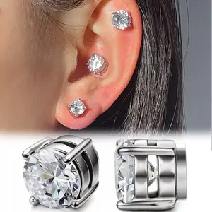 Anting Pria Wanita Baja Titanium 316 Magnet permata Jepit Telinga Pria Tanpa Tindik Model kristal terlaris