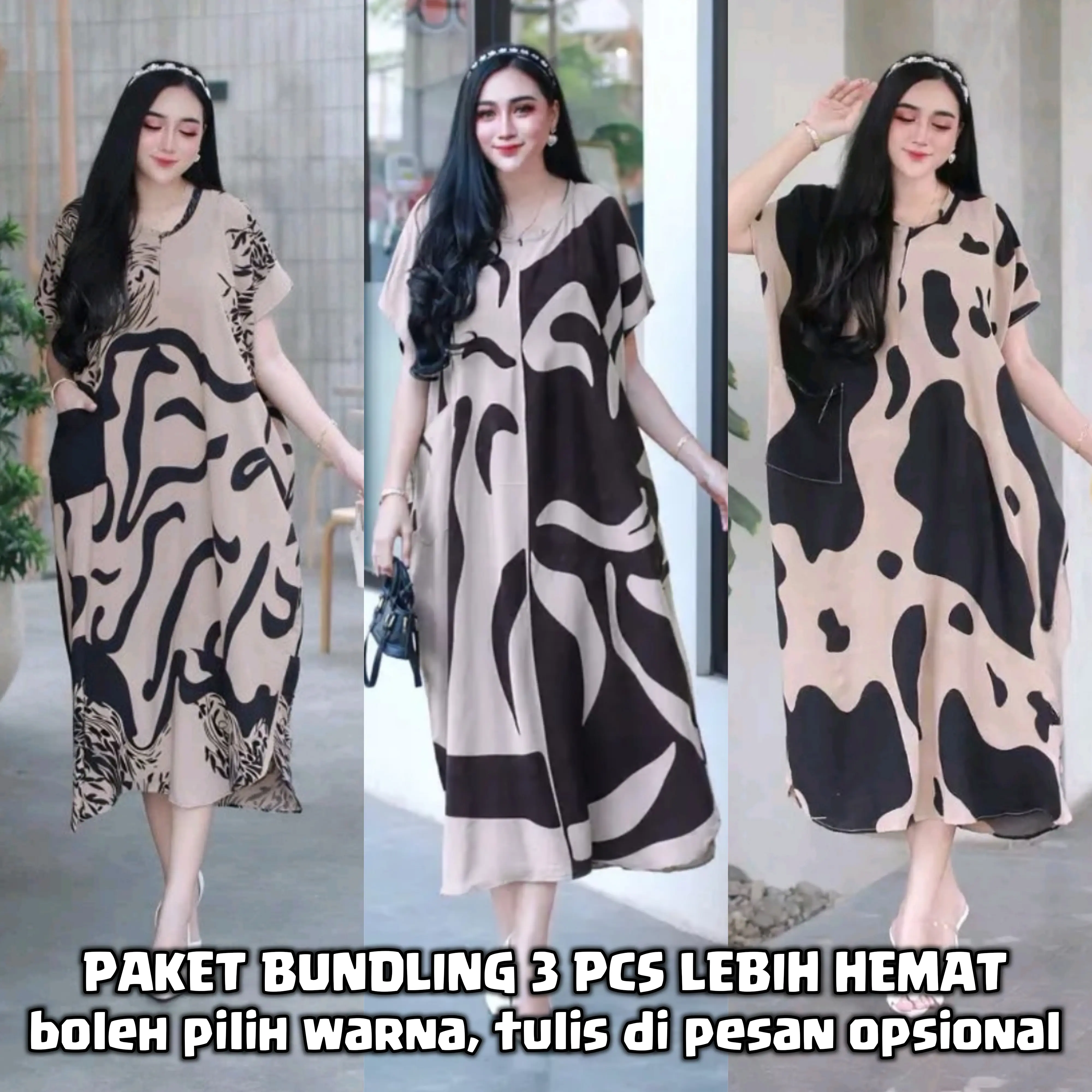 PAKET HEMAT 100RB DAPAT 3 PCS Daster Busui Monochrom Bahan Kain Rayon Tebal Panjang Jumbo Ibu Menyusui Ibu Hamil Nyaman Motif Cantik Printing Baju Santai