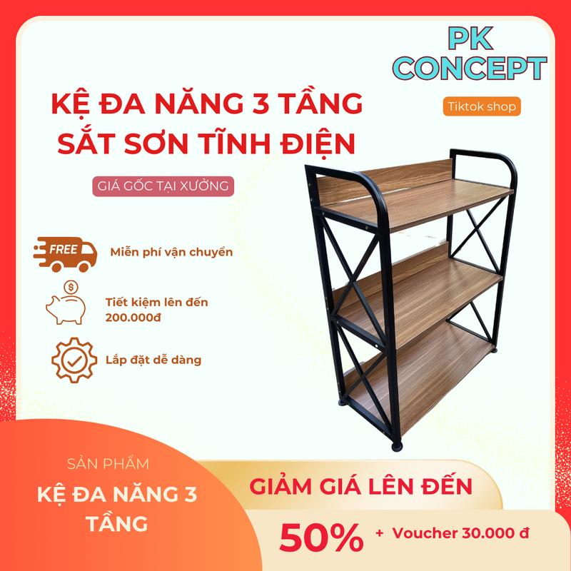 Kệ Đa năng 3 tầng _ chân sắt đợt gỗ PK Concept DRC 60x30x85cm,Tiết kiệm không gian Làm giá sách, kệ gia vị, kệ để đồ chân sắt sơn tĩnh điện CHẮC CHẮN tầng  4 kệ  giường tầng  4 kệ  gỗ bàn  học