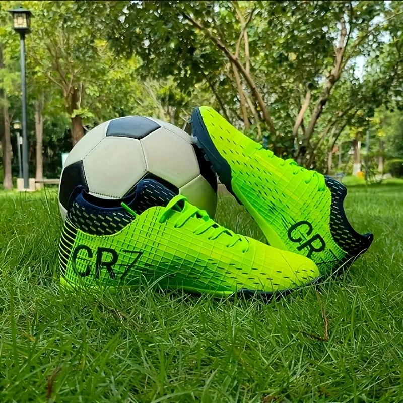 Cristiano Ronaldo CR7 Football Cleats - Neon Green & Black TPU Studs, Breathable Low-Top Design for Men & Women, All-Season Soccer & Running Shoes with EVA Cushion & Lace-Up Closure 1