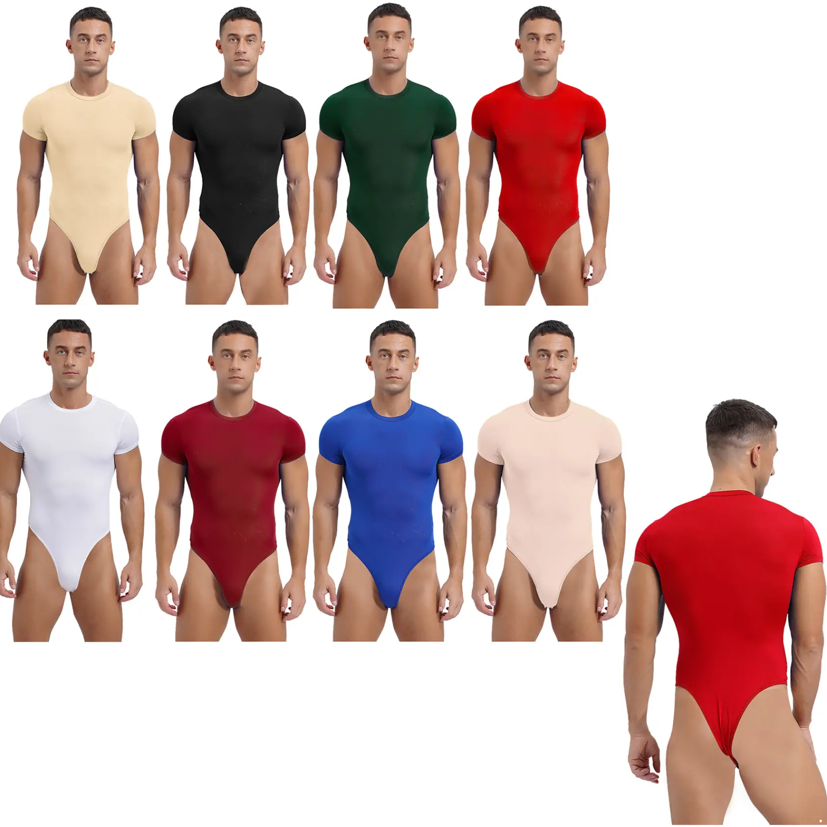 Yhong Men's Round Neck Short Sleeve Button Crotch Shirt Bodysuit Wrestling Singlet Jumpsuit Breathable Fit