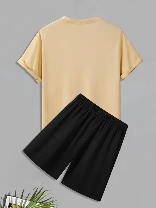 Men's Regular Fit Nope Not Today Letter Print Short Sleeve Tee & Shorts Set, Casual Round Neck T-shirt & Track Shorts, Men's Two-piece Outfits for Daily Wear 7