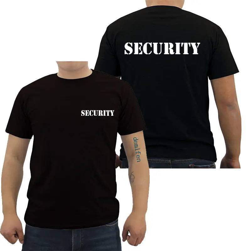 Security Men's T-shirt Event Staff Black Double Sided Top Short Sleeve Men T Shirts Hip Hop Tees Tops