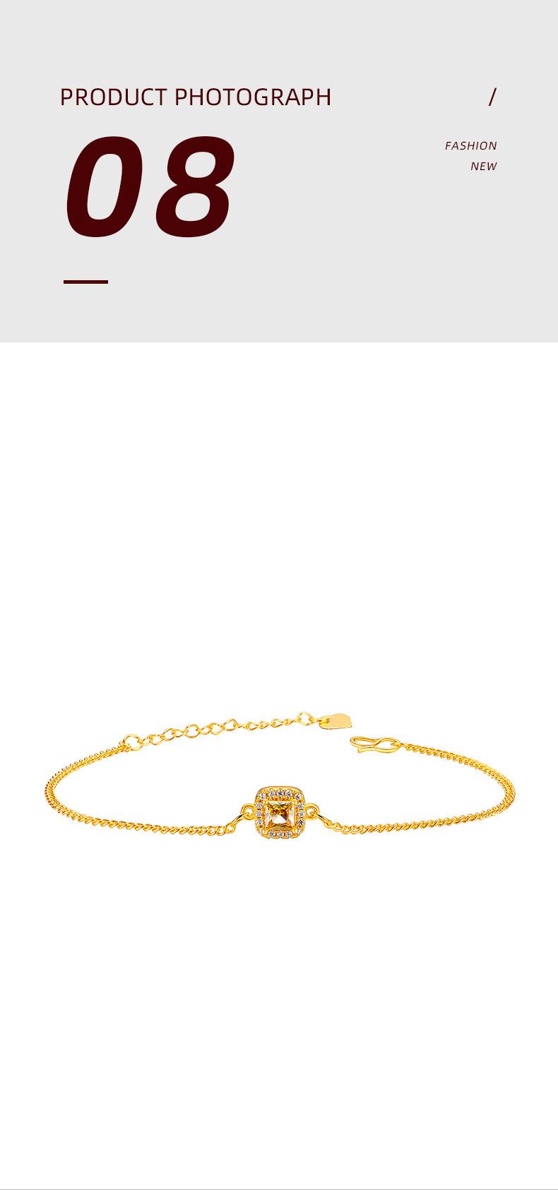 Product Introduction of Women's Light Luxury Super Shiny Small Sugar Cube Yellow Diamond Necklace Bracelet Ring Earrings Gold Plated High-end Internet Celebrity Sugar Cube Four-piece Set 11