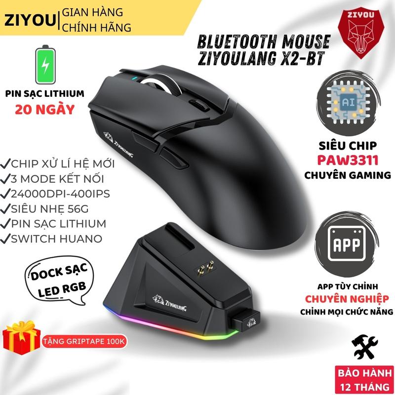 Chuột Gaming Không  Dây Ziyou X2-BT Tặng Kèm Dock Sạc Led RGB, Chip PAW3311 Hiệu Suất Cao, DPI 24000, App Tùy Chỉnh