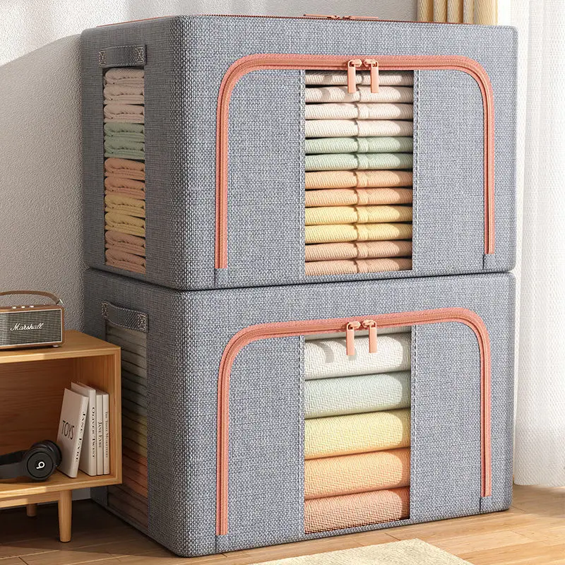 Kebutuhan keluargaLinen katun berkualitas tinggi Storage Box  Kotak penyimpanan pakaian besar  Serbaguna Rumah organizer box Lipat Frame baja  box storage organizer box storage 1