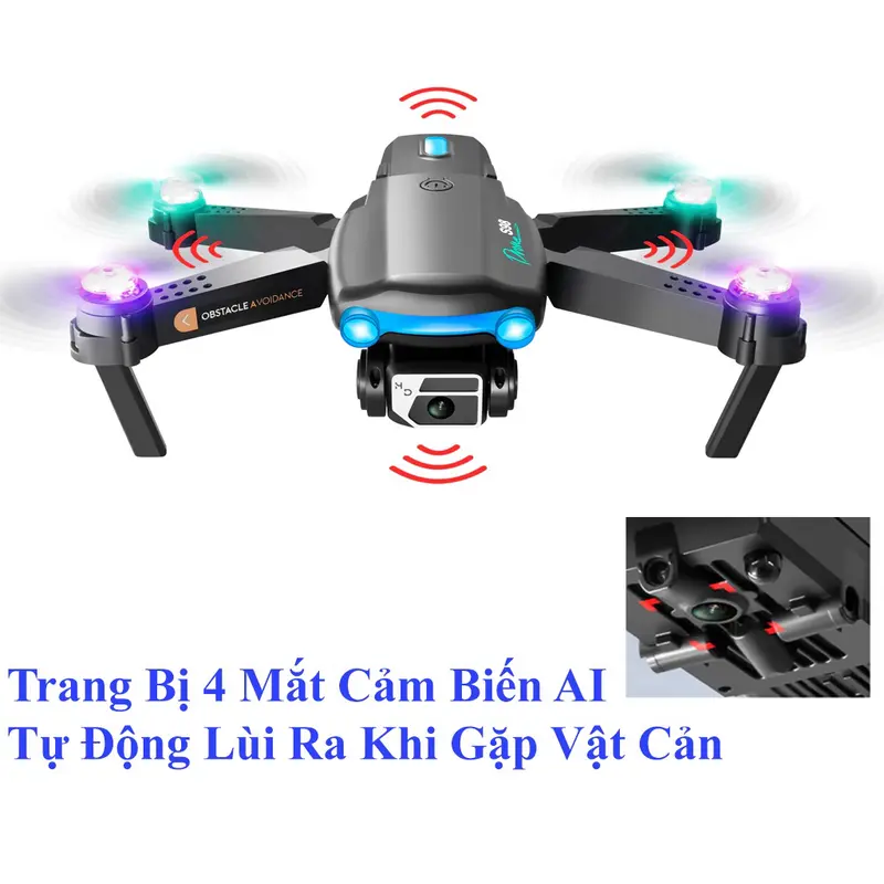 Drone Flycam S98 2 camera kép HD, cảm biến chống va chạm 4 hướng - Fly cam mini giá rẻ pin 1800mAh nhào lộn trên không 6