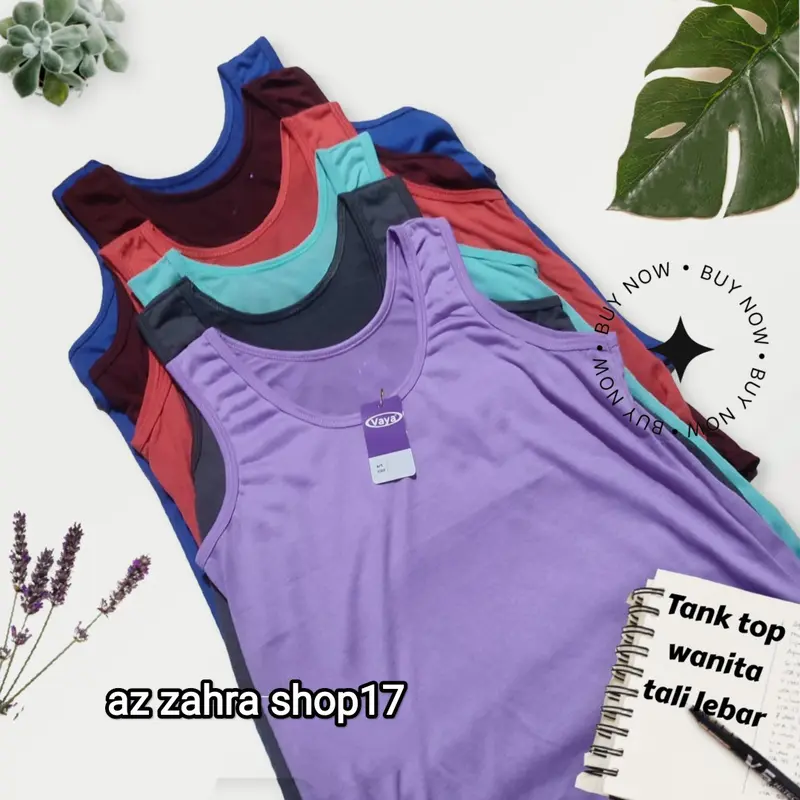 6pc.Tank top wanita dewasa tali lebar bahan spandek lembut 0