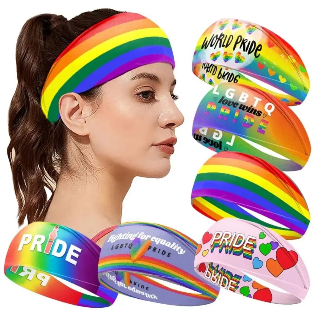 Hair Accessories Rainbow Headband New Headwraps Yoga Sports Rainbow Headbands Gym Elastic Wide Head Band for Indoor