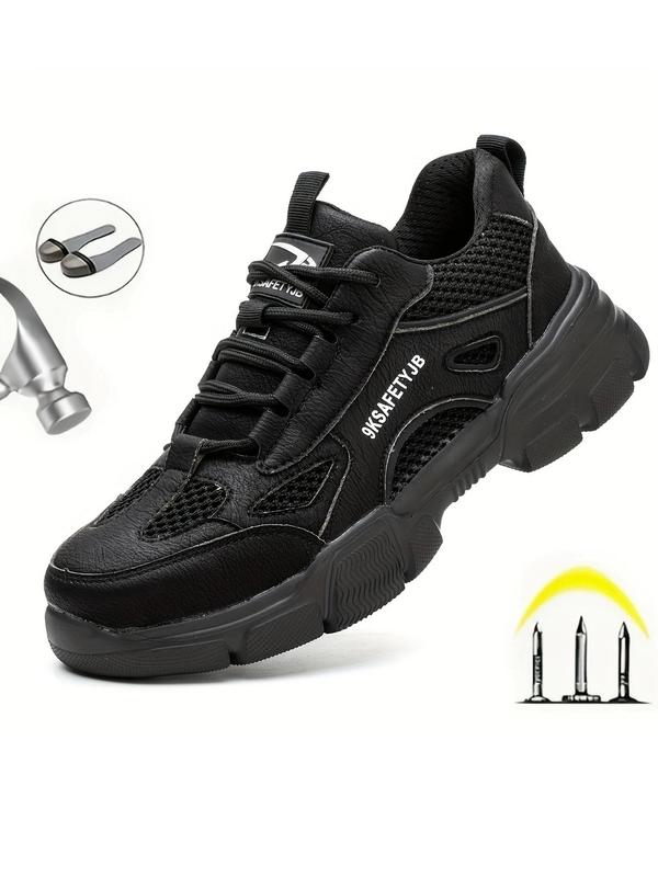 Men's Breathable Lightweight Anti-slip Safety Shoes, Casual Waterproof Workout Sneakers, Comfortable Hollow Out Design Lace Up Work Shoes, Non-slip Safety Shoes for Daily Wear 4