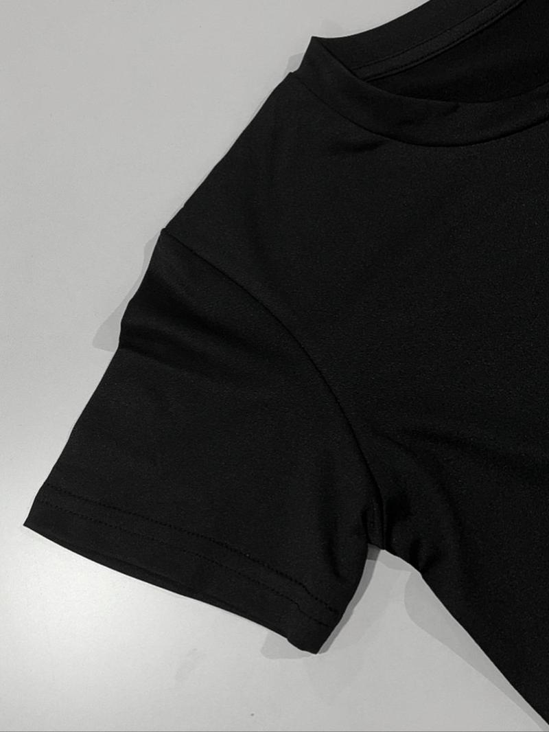 Product Introduction of Women's Plain Round Neck Crop Tee, Casual Short Sleeve Crew Neck T-Shirt for Summer, Fashion Women's Top for Daily Wear 8