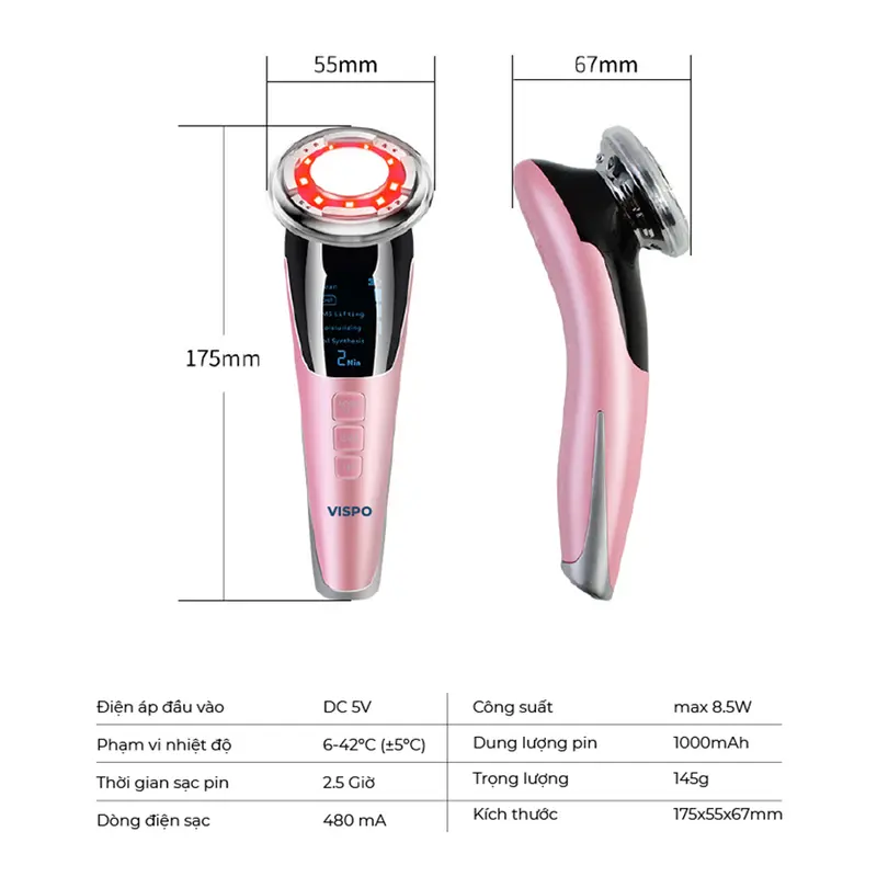 Máy massage mặt vispo VP-CM23, làm sạch đẩy tinh chất hot and cool, giúp làm sạch sâu nâng cơ trẻ hoá làn da. 0