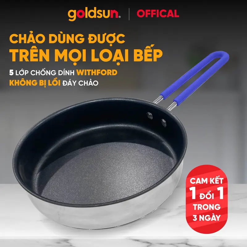 Chảo inox chống dính Goldsun đáy từ 3 lớp GPA1402 sử dụng trên mọi loại bếp 1