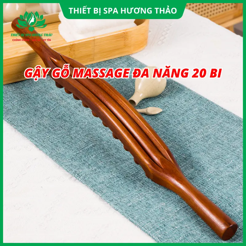 Gậy massage gỗ carbon lưng, bụng, mặt, chân 2 hàng 20 bi 1