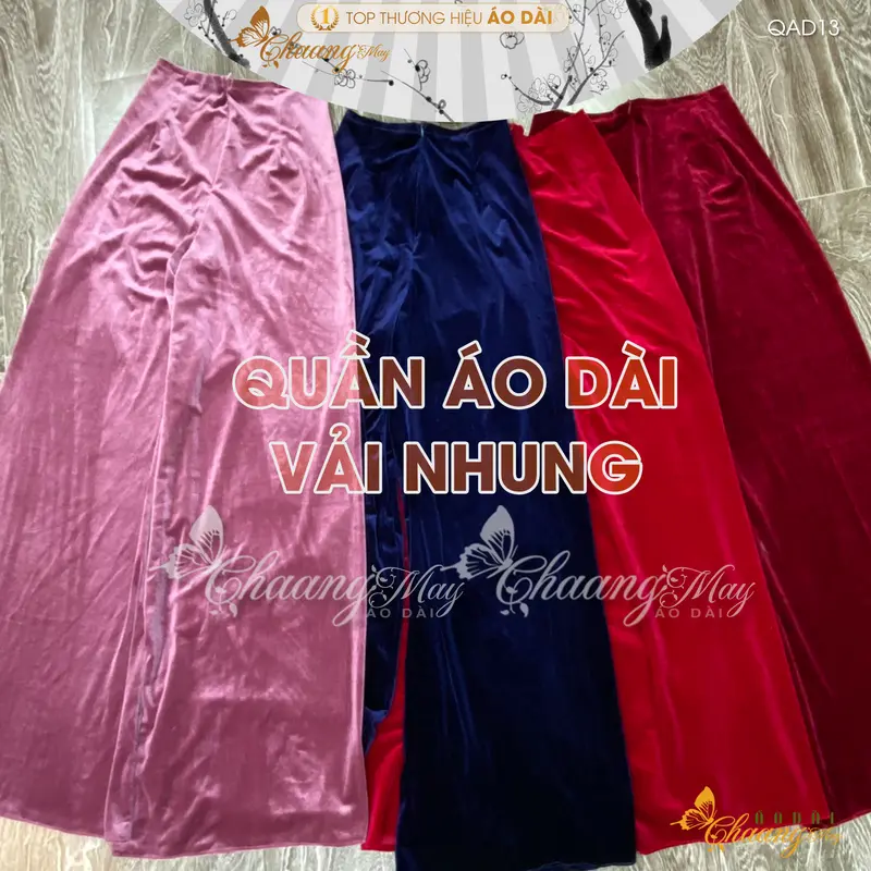 Quần mặc áo dài Nhung cách tân nữ truyền thống CHAANG may sẵn QAD13 quần màu đỏ đen vàng dự tiệc cưới lễ tết đẹp Women 1