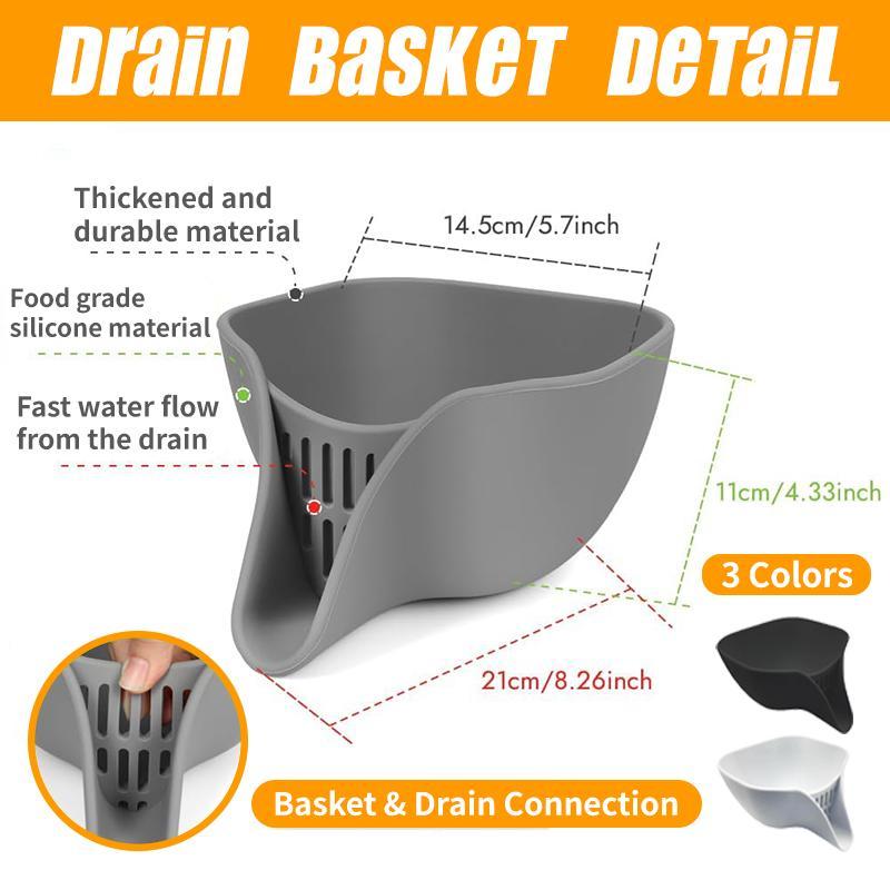 Silicone Drain Basket, Multifunctional Vegetable Drain Strainer Basket with Nozzle, Kitchen Accessories for Home Dining Room Picnic, Utensils 1