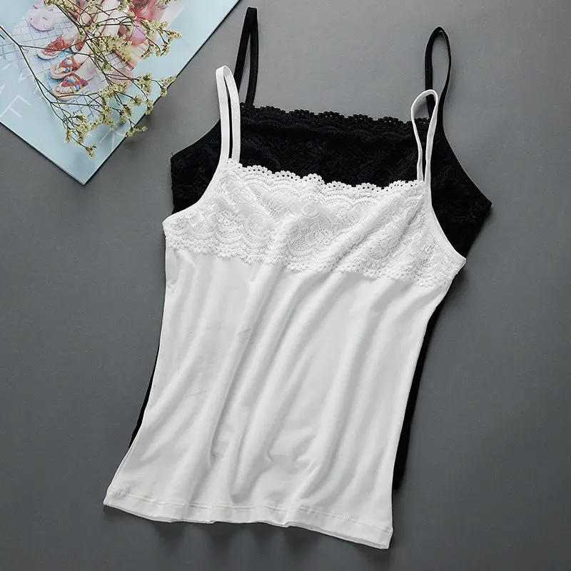 Áo Yếm Nữ, Chất Liệu Cotton, Thiết Kế Mới, Dáng Ôm, Ngoại Cỡ, Thích Hợp Cho Mùa Xuân Và Mùa Hè, Phối Bên Trong Ren, Màu Đen Và Trắng, Áo Lớp Nền Top Women