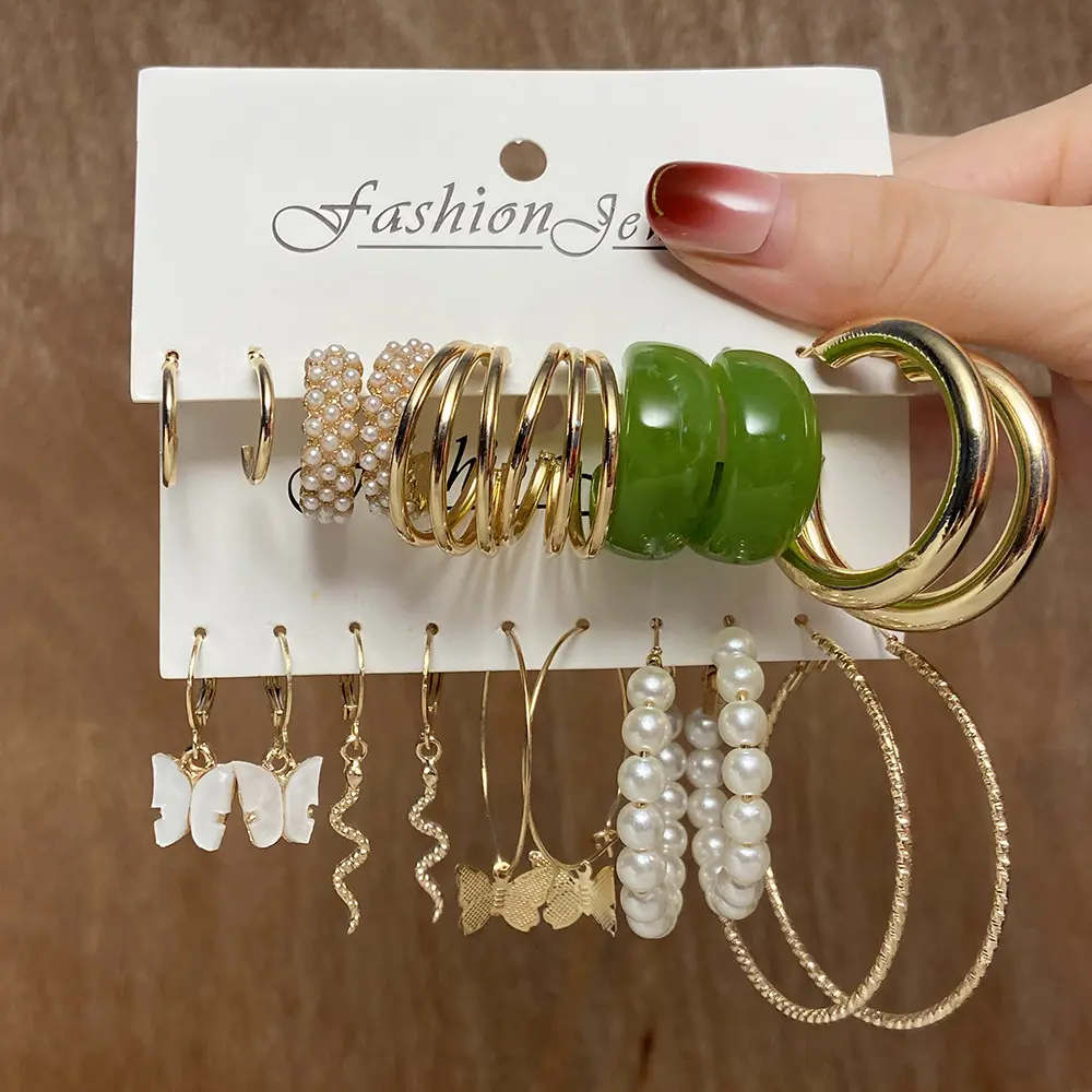 Earrings Suit 5 Pairs Creative Simple Acrylic Earrings Metal Alloy Earrings Imitation Pearl Ear Ring Women