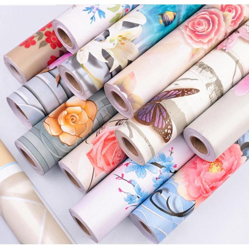 Cuộn 10m Giấy Dán Tường Nhiều Mẫu HOA LÁ Khổ 45cm Có Keo Sẵn, Chống Thấm Nước