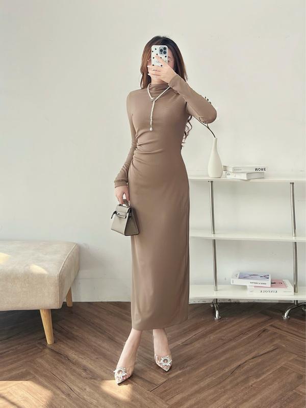 Váy Nữ CCHAT Dáng Suông Cổ Leo Nhún Sườn Chất Thun 94VDC2002OT 2