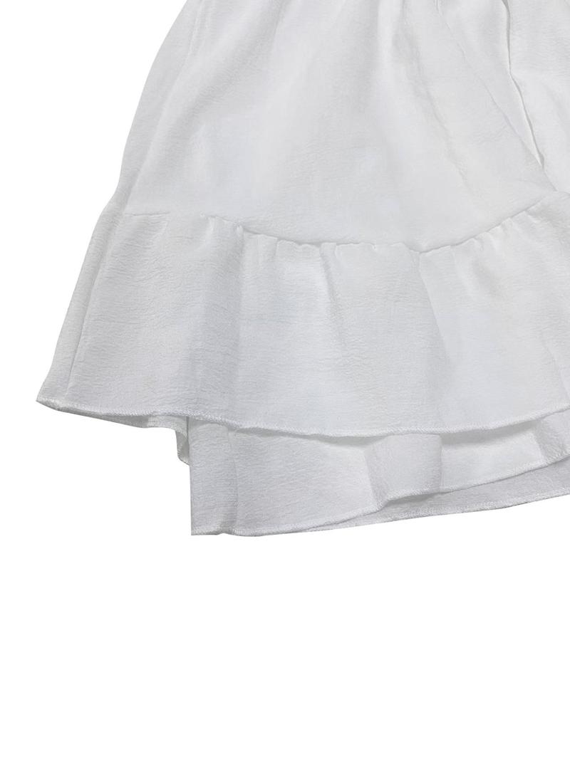 Product Introduction of Women's Solid Tie Front Ruffle Hem Dress, Casual Long Sleeve Top & Shorts for Spring & Fall, Women's Clothes for Daily Wear, Dresses for Women, Holiday Dresses 5