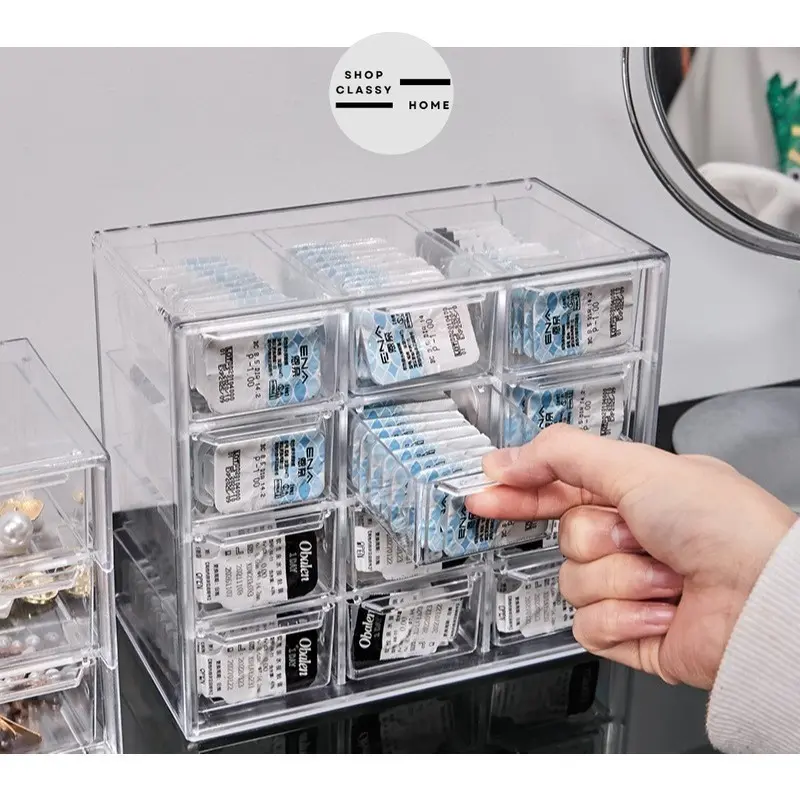 Shopclassyhome Transparent 9-square grid Drawer Organizer dustproof drawer type jewelry cosmetics stationery storage box