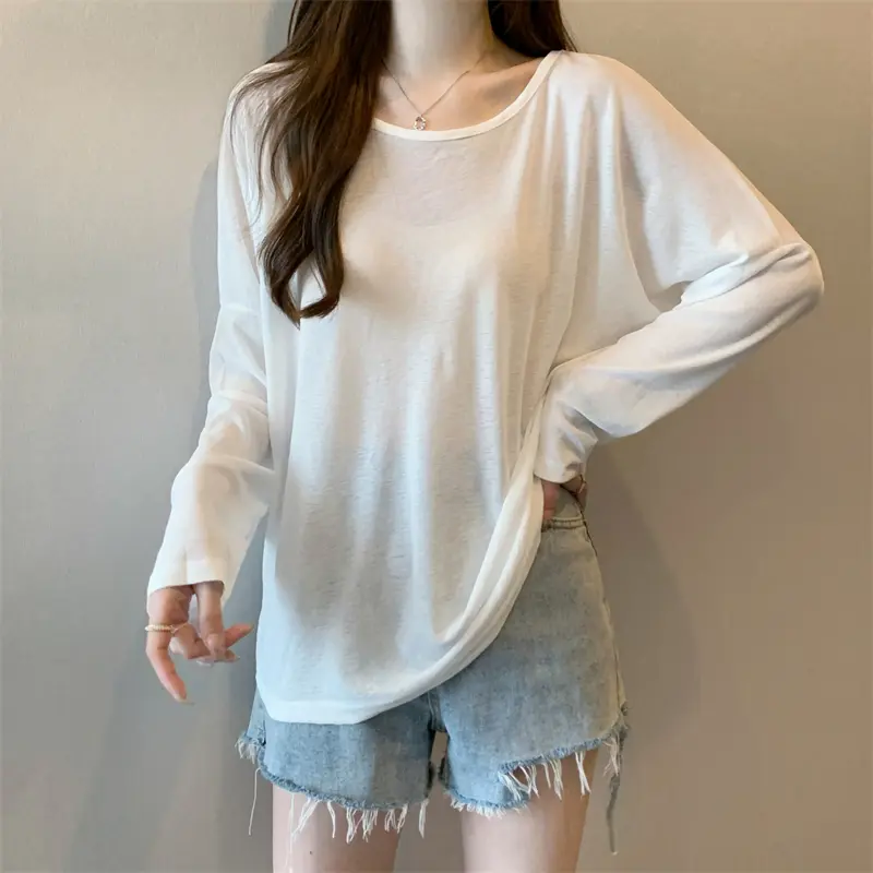 Áo Cánh Máy Cẩn Thận Hở Lưng Mỏng, Áo Cánh Joker Dáng Rộng Màu Trơn Gợi Cảm, Áo Chống Nắng Gió Lười Dài Tay, Thủy Triều Nữ 7