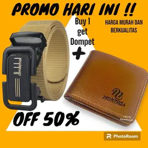 Buy 1 get 2 (IKAT PINGGANG + Dompet Pria) Wanita BESI STAINLEES DOMPET 10 Slot Kartu Gesper ikat