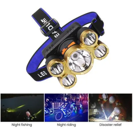 Senter Kepala 5 mata Headlamp High Power 3 XPE 38000W Waterproof khusus berburu malam mounting & obor lampu buat mati lampu tahan 24 jam untuk  mancing tahan lama head lamp lampu  gunung mini  lamp light bags senter  kepala Senter Kepala Led 1