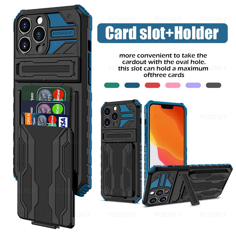 Ốp Điện Thoại ngăn đựng thẻ cho iPhone 14, 13, 12, 11 Pro Max, XR, 7, 8 Plus, Xs Max, vỏ chống va đập, giá đỡ áo giáp, nắp lưng cứng đa chức năng