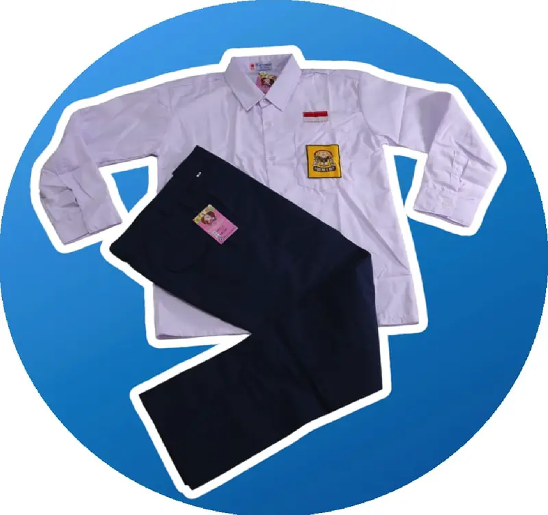Set Komplit Baju Putih Panjang & Celana Biru Panjang SMP Kemeja Setelan Fashion 1