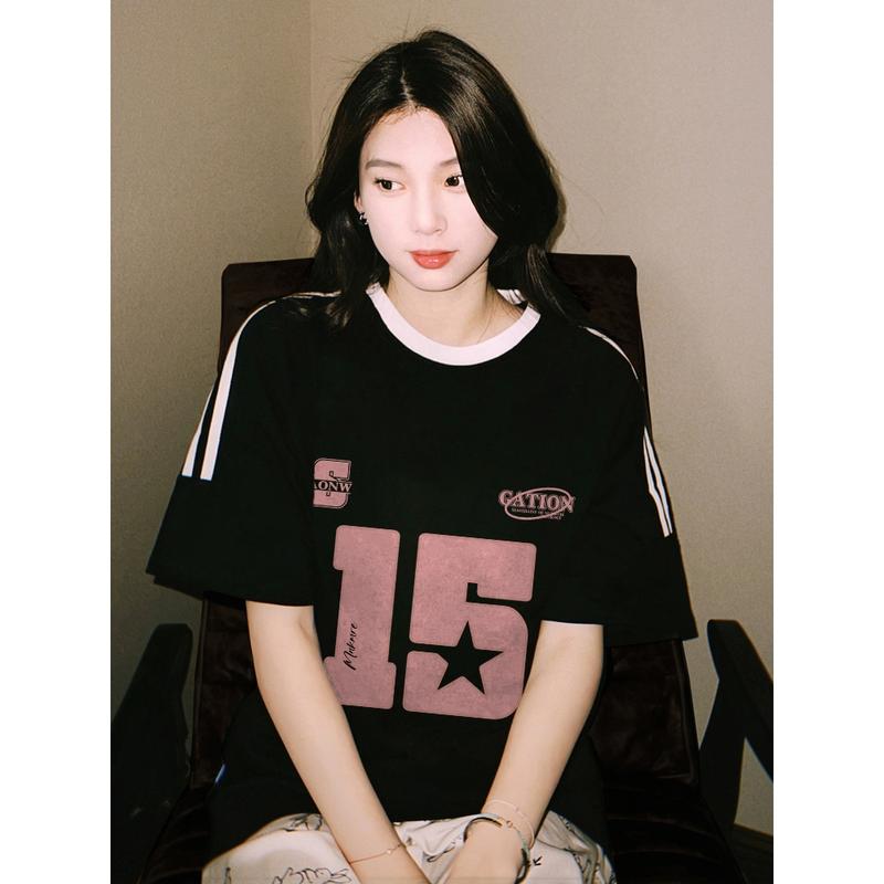 Tshirt Kaos Lengan Pendek Garis TIga Oversize | Pola Angka 15 | Tebal dan Nyaman |  Cotton 5