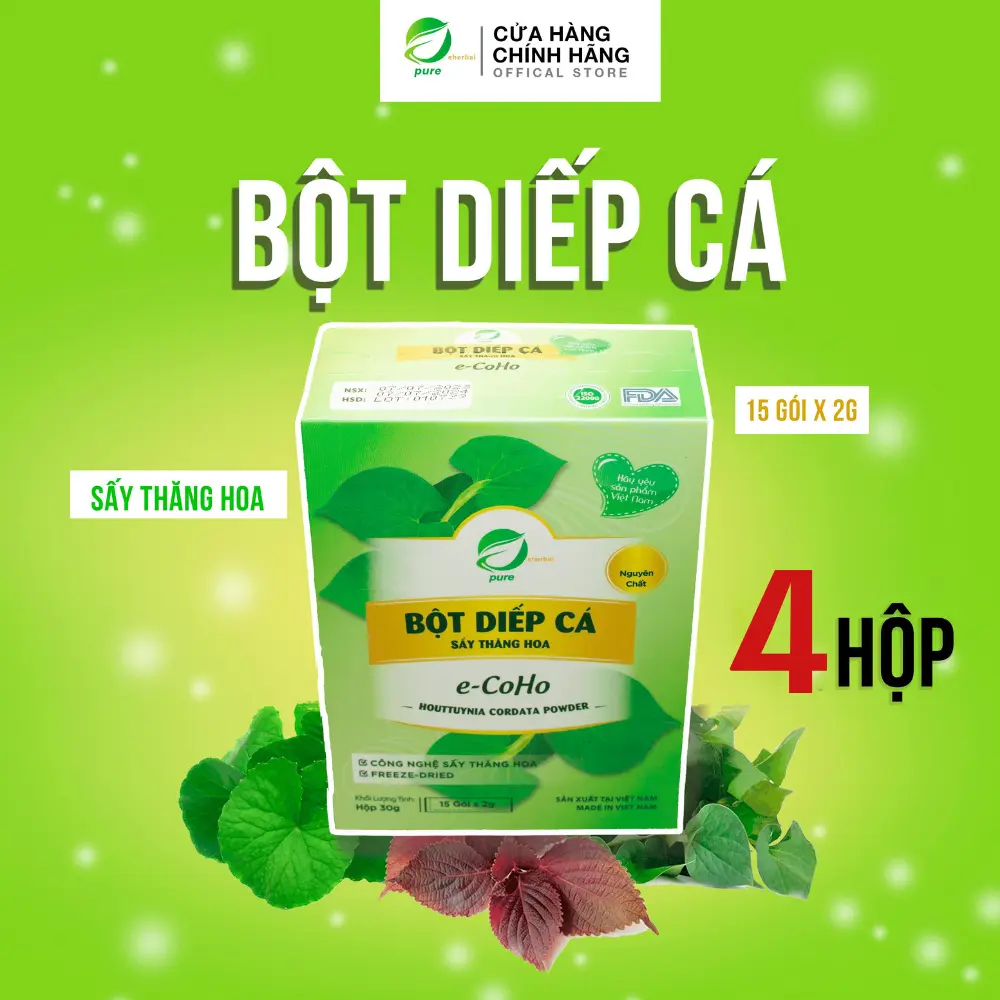 [Mua 2 tặng 2] Bột Diếp Cá sấy thăng hoa Eherbal (hộp 15 gói)