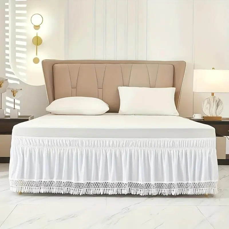 Solid Color Ruffle Trim Bed Skirt, Soft Comfortable Bed Skirt, Bedding Supplies for Home Bedroom Hotel Dormitory 5