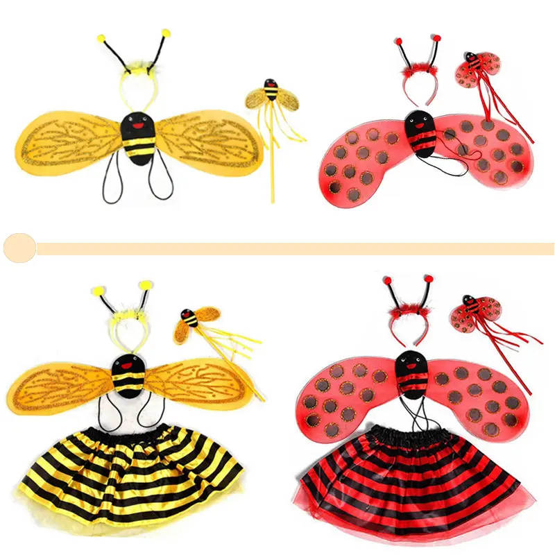 Children's Performance Costume Dance June 1st Bee Wings Angel Ladybug Four Piece Set Yellow Performance Costume Stage Props