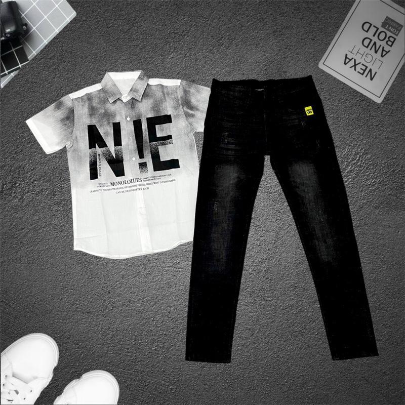 [Nguyên Bộ] Quần Jean Dài Nam Và Áo Sơ Mi Ngắn Tay