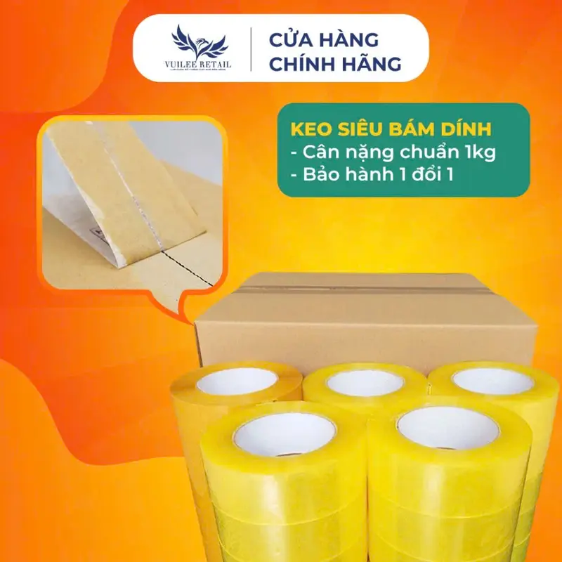 Băng Dính Đóng Thùng 1Kg/Cuộn Lõi Nhựa Mỏng, Băng Keo Trong Đục Loại Lớn Cuộn 1Kg Siêu Dai Giá Xưởng VUILEE RETAIL 1