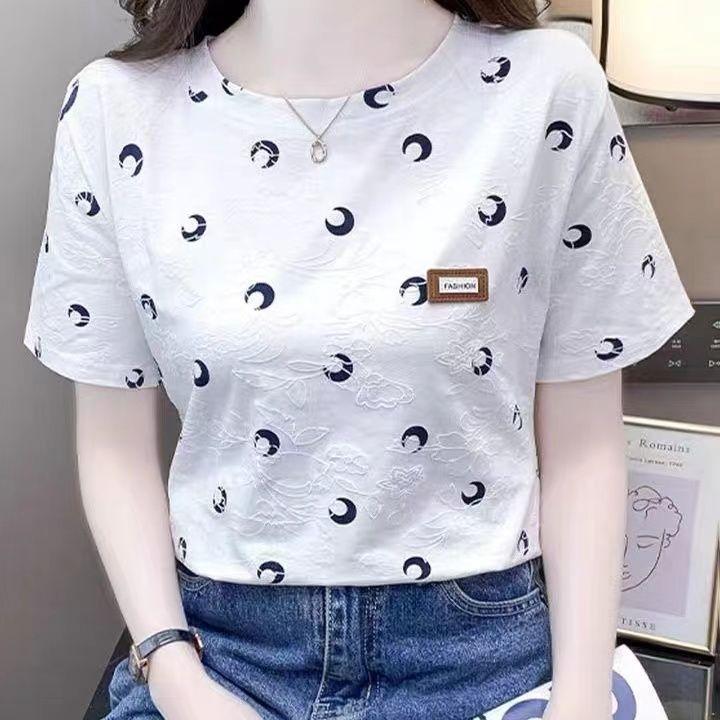 Áo Thun Tay Lửng Quần Áo Nữ, Phong Cách Mùa Hè Hàn Quốc, Thời Trang, Áo Thun ngắn Tay Kẻ Sọc, Dáng Rộng Vừa Vặn, Bộ Sưu Tập Mùa Hè 2024, Thích Hợp Mặc Hàng Đầuáo phông nữ 7