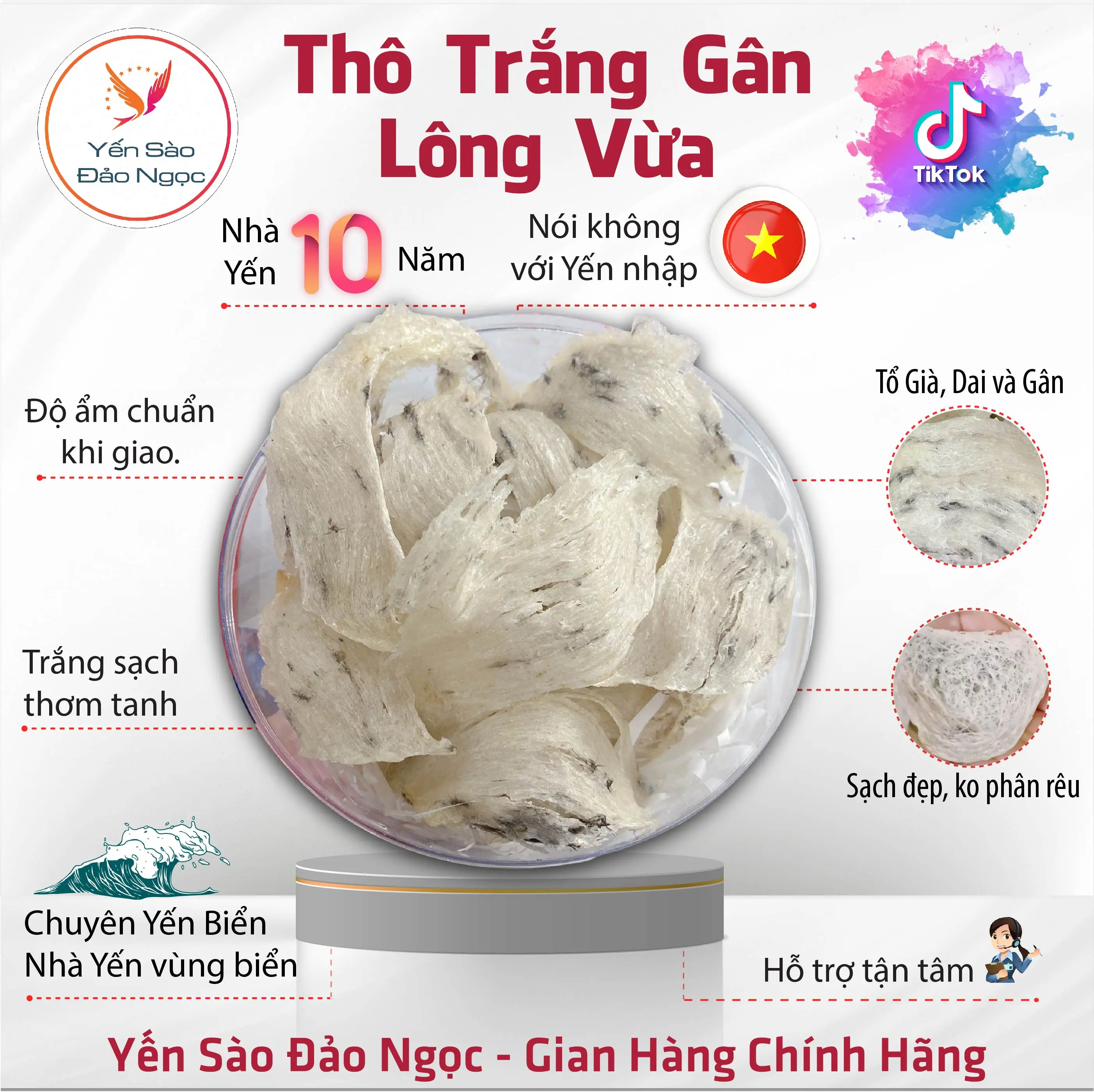 Tổ Yến Thô Trắng Gân Lông Vừa - Yến Sào Đảo Ngọc  Food Thức Ăn - nguyên chất, Dễ Làm Sạch