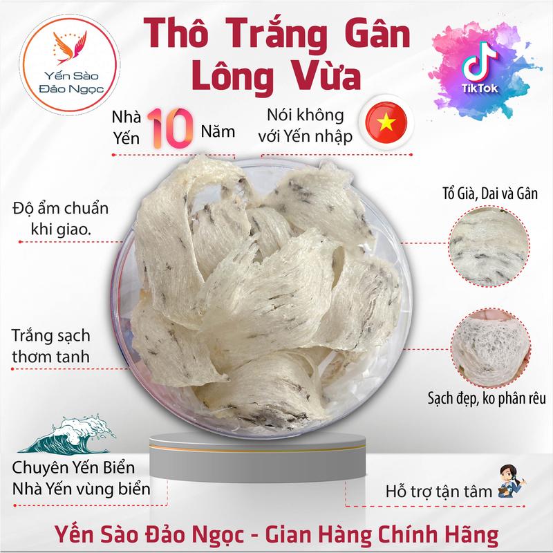 Tổ Yến Thô Trắng Gân Lông Vừa - Yến Sào Đảo Ngọc Food Thức Ăn - nguyên chất, Dễ Làm Sạch