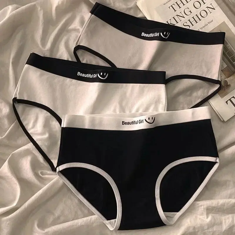 Simple Girl Underwear Mid Waist Black White Seamless Underpants Female Briefs Sports Traceless Panties Women's Underwear Panty Fashion Letter Comfort Briefs