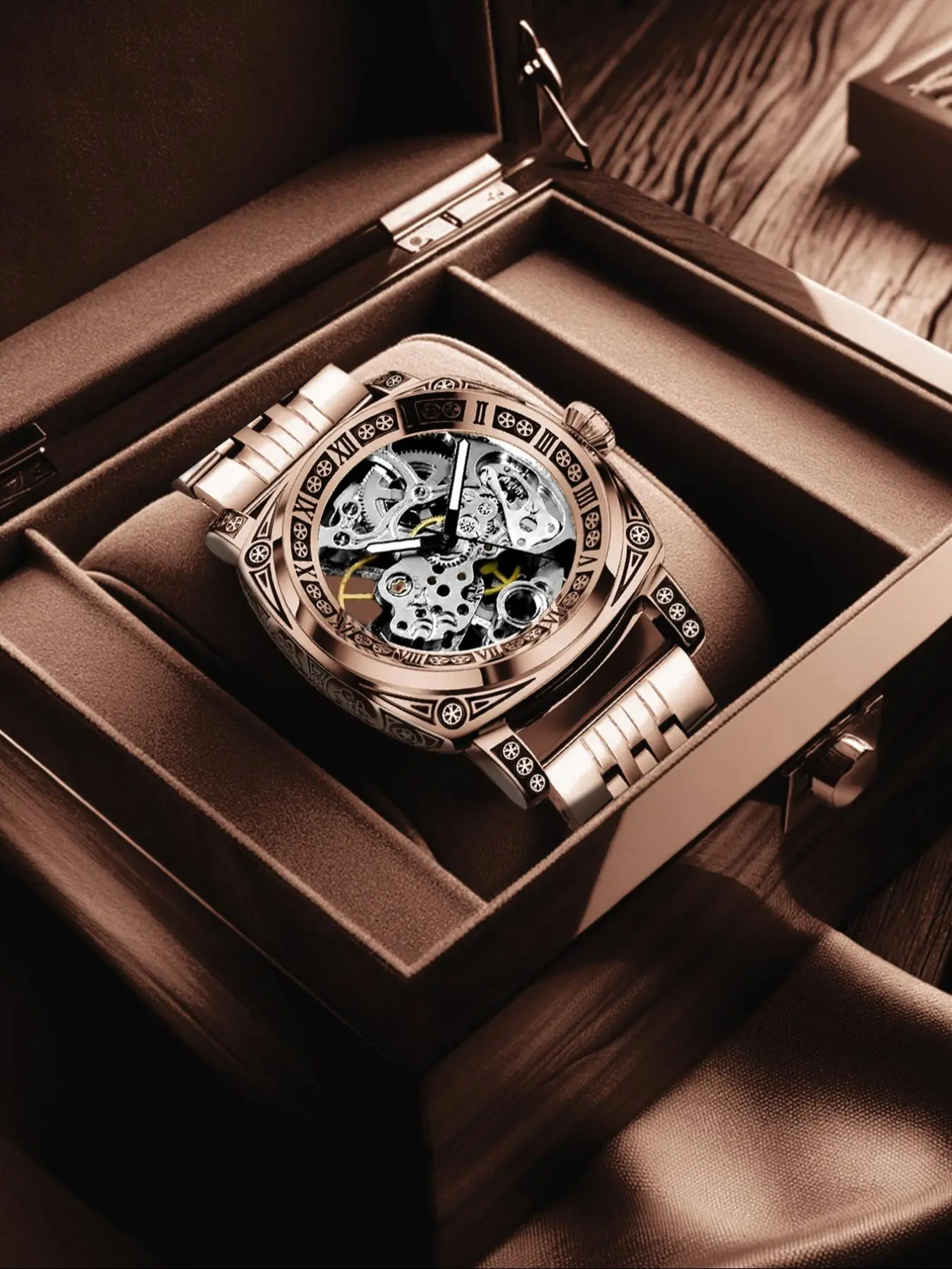 Men's Classic Business Round Dial Mechanical Analog Skeleton Watch, Stainless Steel Strap Skeleton Wrist Watch, Automatic Mechanical Watch for Men with Box Christmas Gift, Luxury Watches for Men