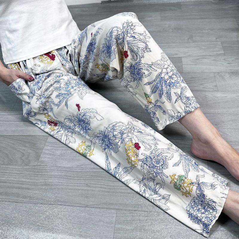 Product Introduction of Pajama Pants Women's Long Printed Thin Beach Pants Outer Wear plus Size Home Trousers 17