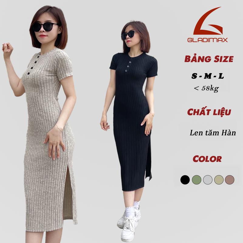 Váy Body V106 Dáng Dài Cổ Tròn Cúc Cổ Cá Tính Sang Trọng Tôn Dáng Cộc Tay Đầm Nữ Dự Tiệc Chất Len Tăm Co Dãn 4 Chiều Top Woment | Gladimax Style