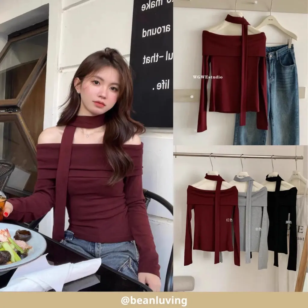 beanluving￼ | ÁO THUN LEN MỊN TRỄ VAI QCCC CHUẨN TAG WG.WE mã 9491 Áo Nữ Top Women